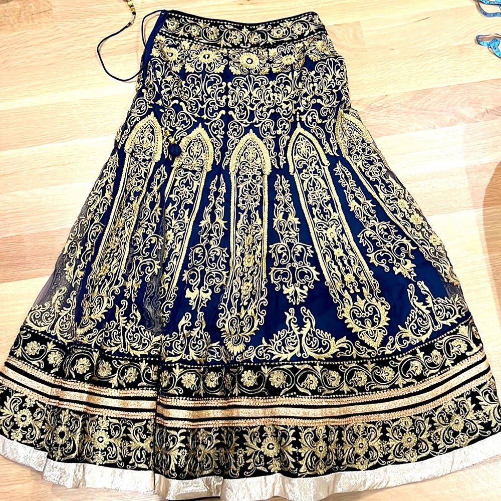 Gorgeous blue and gold long sleeve lehenga/ lengha